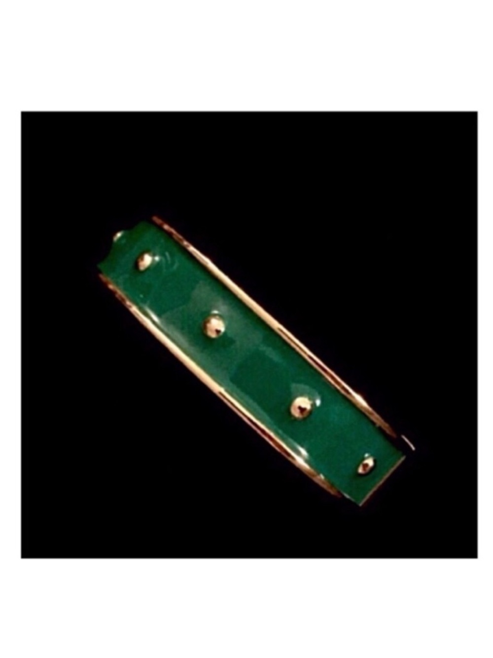 Vintage Green Enameled Clasp Bangle with Gold Studs